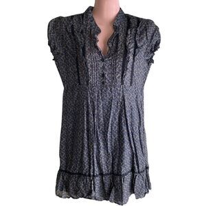 Heritage 1981 Dress Womens Small Blue Floral Silk Cotton Ruffle Boho Lined